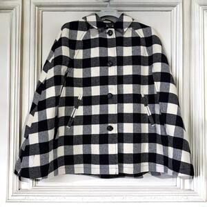 TALBOTS NWOT Wool Buffalo Check Plaid Cape in Black White Size M